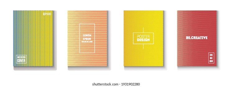 Conjunto de vectores de tapa mínima ondulada. Página De Revista De Moda. Carpeta de trabajo de superposición de degradado texturizada. Diseño moderno de papel de volante. Papel tapiz de tecnología genial. Juego de tapas mínimo. Afiche de Neon Music de los años 80.
