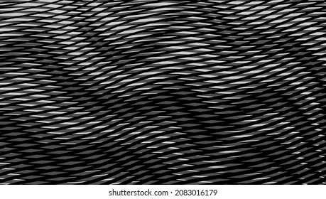 Banner vectorial de textura abstracta con movimiento ondulado con efecto de deformación de rayas de rejilla sobre fondo negro. Salvapantallas modernas para diseño web, tarjeta de visita, aplicaciones móviles, afiche, banner, paquete.