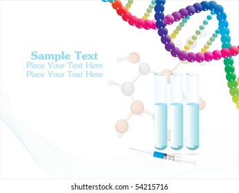 wavy, molecule background with lab tube, injection and dna