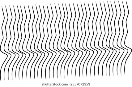 Wavy monochrome background. Line art fluid background. Simple linear halftone texture. Black and white vector background. Abstract dynamic ripple surface. 3D visual effects. Illusion of movement.