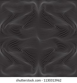 Wavy monochrome linear texture. An abstract relief background with optical illusion of distortion. Vector illustration.