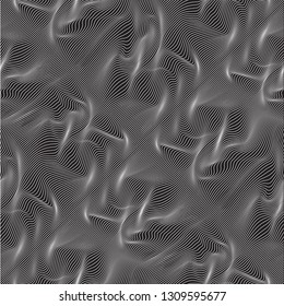 Wavy monochrome linear texture. An abstract relief background with optical illusion of distortion. Vector illustration.