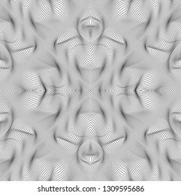 Wavy monochrome linear texture. An abstract relief background with optical illusion of distortion. Vector illustration.