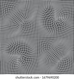 Wavy monochrome lineare Textur. Abstrakter Hintergrund mit optischer Illusion von Verzerrung. Nahtlose Jijoshirovannie-Textur. Vektorillustration-Grafik.