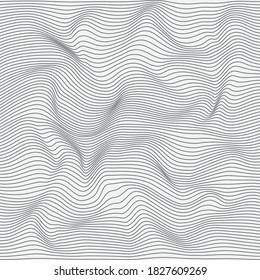 Wavy monochrome linear texture. An abstract relief background with optical illusion of distortion. Modern gilyoshirovanny pattern. Vector graphic.
