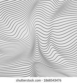 Wavy monochrome linear texture. An abstract relief background with optical illusion of distortion. Modern gilyoshirovanny pattern. Vector graphic..