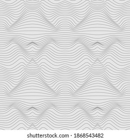 Wavy monochrome lineare Textur. Abstrakter Hintergrund mit optischer Illusion von Verzerrung. Modernes Giejoshirovanny-Muster. Vektorgrafik.