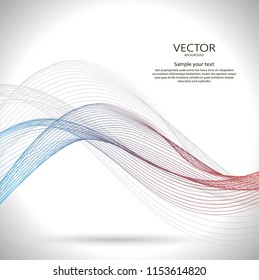 Wavy motion blue abstract background with lines. Vector illustration in digital style.