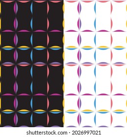 Cuadrícula de verificación ondulada multicolor sin problemas. Ilustración geométrica de la línea colorida del zigzag. Fondo blanco, negro fácil de editar. Vector