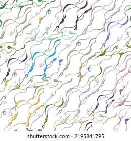 Wavy multicolored lines on white background, seamless abstract pattern