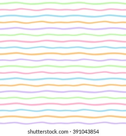 Wavy multicolored stripes seamless vector pattern. Uneven free hand drawn colorful waves texture. Thin squiggly multicolored streaks. Wavy colourful pinstripes background.