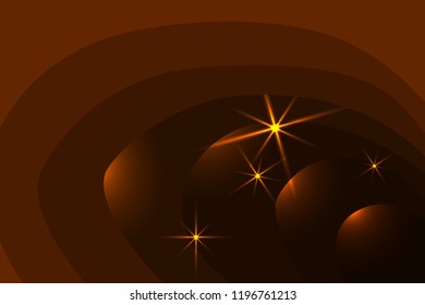 Wavy multi-layered 3D background in brown color with glittering stars vector illustration
