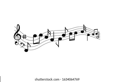 Wavy music notes, isolated, vector illustration.