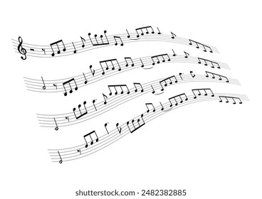 Wavy music sheet: background vector illustration of musical notes lined up on staff notation