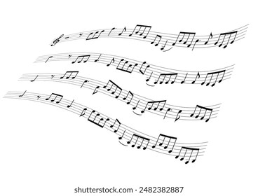 Wavy music sheet: background vector illustration of musical notes lined up on staff notation