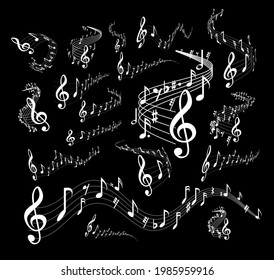 Wavy music staves. Vector set isolated on white background
