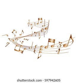 Wavy musical score and notes. Vector musical score with notes.