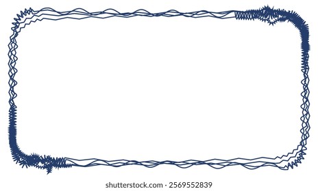 Wavy Navy Blue Border with Zigzag Edges, Abstract Frame with a Hand-Drawn Feel, Perfect for Text Overlay or Creative Presentations and Photo Albums