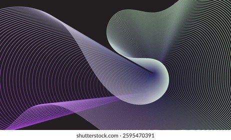 Wavy Neon Gradient Lines on Dark Background, Abstract background , Futuristic Digital Flow Design vector illustration