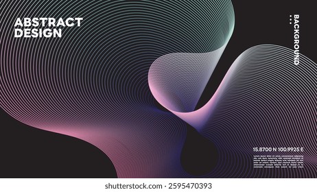 Wavy Neon Gradient Lines on Dark Background, Abstract background , Futuristic Digital Flow Design vector illustration