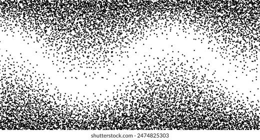 Wavy noise gradient background with halftone raster pattern. Black and white vector tone gradation illustration with grunge texture. Ink chaotic monochrome gritty illustration. Mezzotint shadow