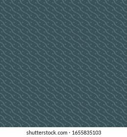 Wavy oblique stripes with dots between them. Dark pattern in shades of blue. Textile fabric.