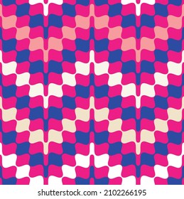 Wavy Optical Illusion Zigzag Geometric Seamless Pattern Trendy Fashion Colors Elegant Stylish Design Fuchsia Blue White Tones