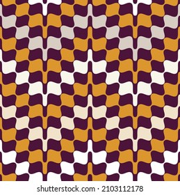 Wavy Optical Illusion Zigzag Geometric Seamless Pattern Trendy Fashion Colors Elegant Stylish Design Dark Purple Mustard Yellow Tones