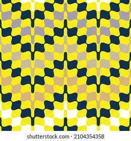 Wavy Optical Illusion Zigzag Geometric Seamless Pattern Trendy Fashion Colors Elegant Stylish Design Neon Yellow Navy Blue Tones