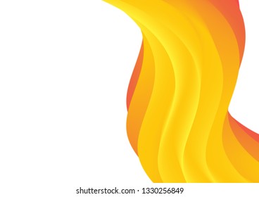 Wavy orange element on white background. Abstract curve shape with copy space, vector illustration.