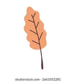 Ilustración de hoja naranja ondulada con estilo de dibujos animados, ideal para la decoración de otoño y Acción de Gracias, arte imprimible, diseños de bosques y gráficos de temporada.