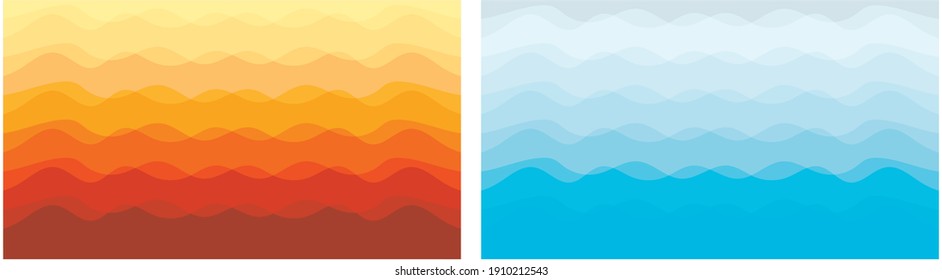 Wavy orange red yellow blue cyan color abstract background for party poster, banner, cover art