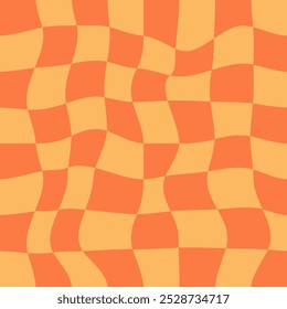 Wavy Orange and Yellow Checkered Seamless Pattern