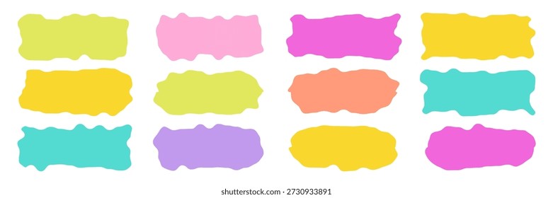Wavy organic rectangle bright colorful abstract shapes with playful hand-drawn curvy edges. Fun fluid frames and text boxes for banners, posters, stickers, and modern graphic design projects