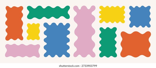 Marco de rectángulo orgánico ondulado. Dibujado a mano Doodle Rectángulo Forma de onda. Cuadro de texto rectangular. Vector Irregulares Formas de Manos Libres para Pegatinas, Anuncios, Carteles, Diseños web y Redes Sociales