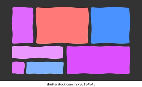 Rectángulo orgánico ondulado Conjunto de marcos de brutalismo moderno Marcos ondulados de borde dentado Pegatinas geométricas en zig zag Formas líquidas Abstractas de doodle