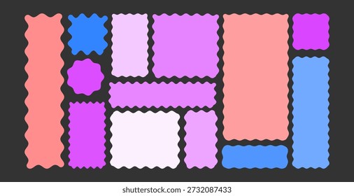 Rectángulo orgánico ondulado Conjunto de marcos de brutalismo moderno Marcos ondulados de borde dentado Pegatinas geométricas en zig zag Formas líquidas Abstractas de doodle