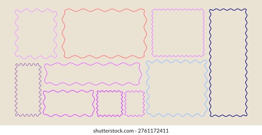 Wavy organic rectangle Set modern brutalism frames Wavy jagged edge frames Geometric zig zag stickers Abstract doodle liquid shapes