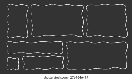 Wavy organic rectangle Set modern brutalism frames Wavy jagged edge frames Geometric zig zag stickers Abstract doodle liquid shapes
