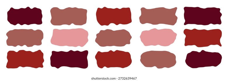 Wavy organic rectangle shapes in red shades, playful curvy forms, abstract doodle frames and blobs, fun geometric patterns, simple colorful design elements, vector illustration