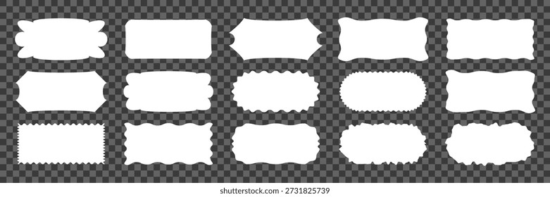 Wavy organic rectangle white abstract shapes with soft hand-drawn curvy edges. Minimal fluid frames and text boxes for backgrounds, banners, posters and clean modern elements, vector illustration