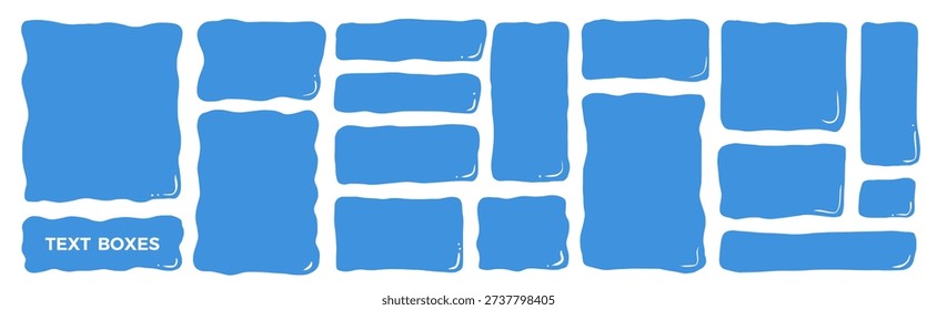 Wavy organic water blue rectangles shape frames. Text boxes with irregular edge set. Liquid block for abstract doodle area. Callouts with curvy uneven border. Vector hand drawn banner backgrounds.