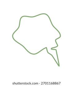 Icono de cuadro de chat con contorno ondulado en verde claro, con globo dibujado a mano y burbuja de discurso como comentario del mensaje. Formulario de conversación para conversación, comunicación moderna y elemento de símbolo de círculo.