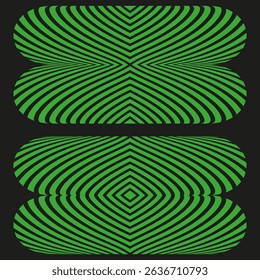 Wavy oval lines. Green hypnotic pattern. Vector illusion shape. Abstract layered form.