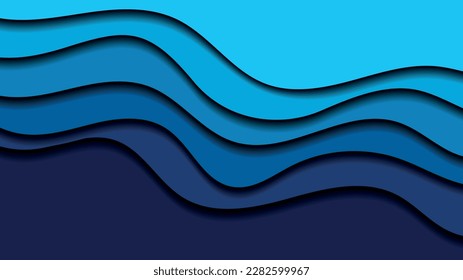 Wavy overlap 3d paper carve cut out style shapes design layout abstract background in aqua ocean blue color realistic relief carving art for business presentations, flyers, posters, invitations.