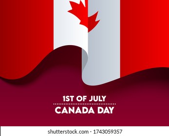 Wavy Paper Flag of Canada on Dark Red Background for 1st Of July Independence Day Celebration.