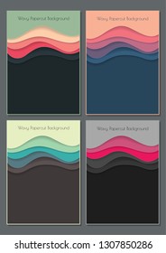 Wavy Papercut Backgrounds Set, Abstract Wallpaper, Pattern, Cover, Backdrop