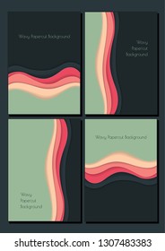 Wavy Papercut Backgrounds Set Soft Colors Palette