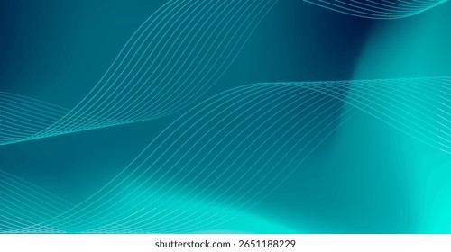 Wavy parallel teal lines create a calming, contemporary backdrop with smooth gradients and a soft light diffusion on a dark turquoise surface bringing an ocean-like feel