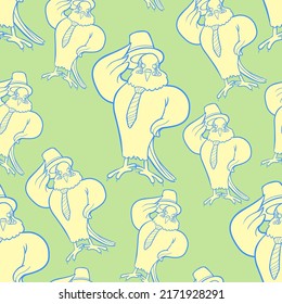 Wavy parrot fashionable man in a hat and tie. vector illustration